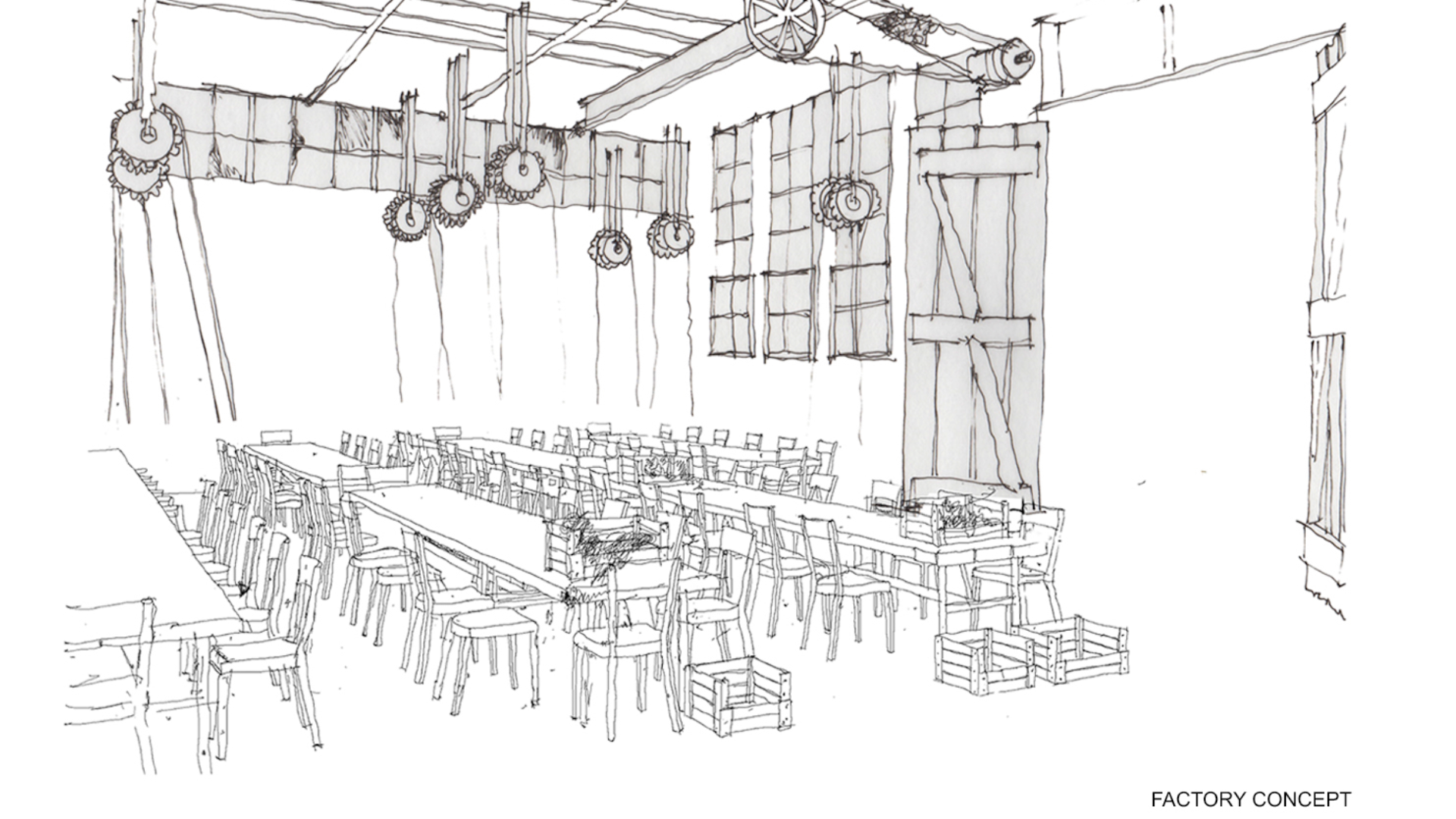 Factory and workroom production design concept sketch