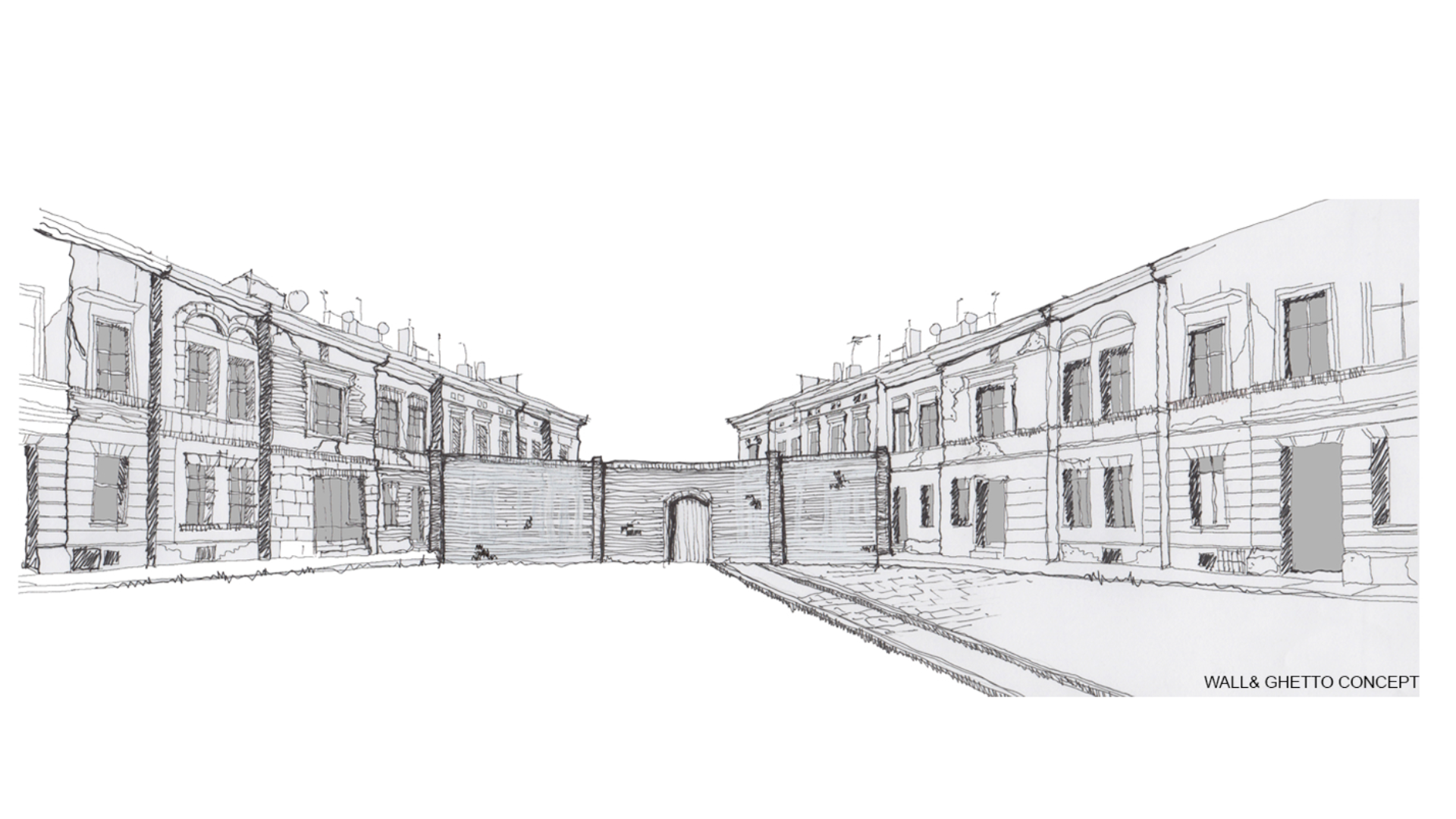 Production design concept sketch of a street in Horochów
