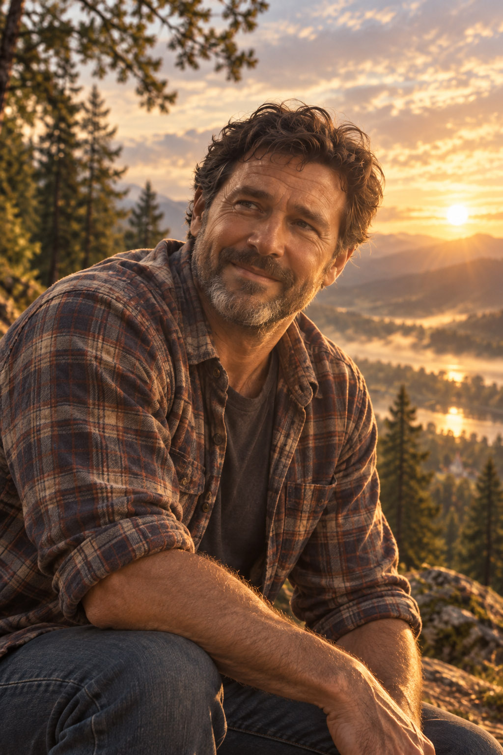Concept portrait of Megan's father with a gentle smile in the evening light.