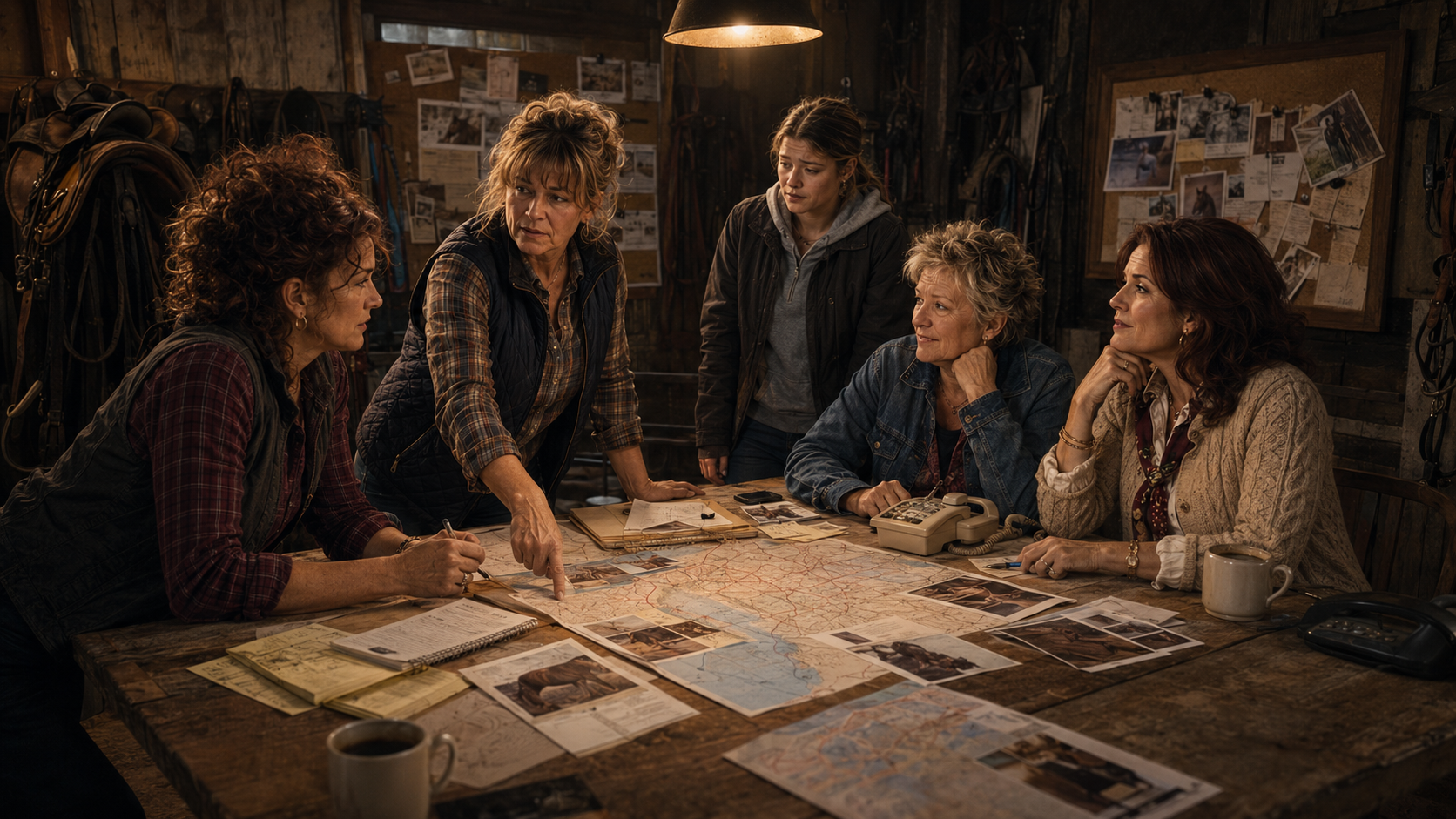 A group of women connecting evidence across maps and photographs