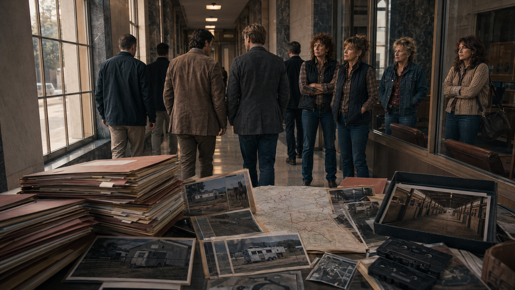 Courthouse evidence, case files, maps, and the women watching justice unfold